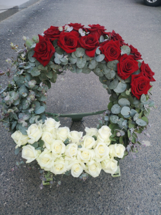 Coroana funerara - Trandafiri albi și roșii